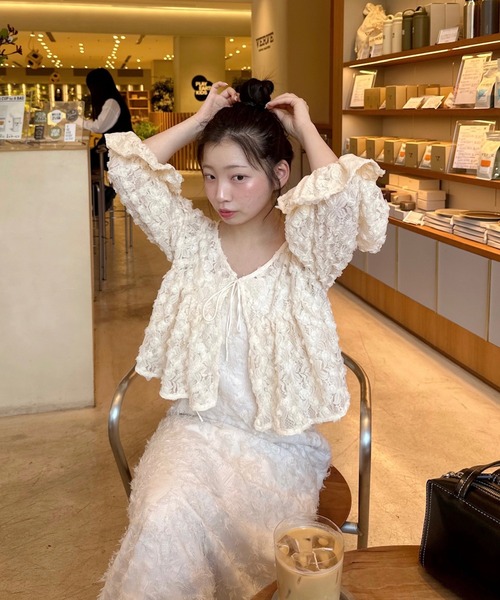 muguet（ミュゲ）の「【オケージョン対応】フラワーリボンボレロ（カーディガン/ボレロ・レディース・ピンク/アイボリー・FREE）」の8枚目の写真