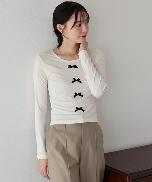 BLUEEAST(ブルーイースト)の「リボン付きカットソー(Tシャツ/カットソー・レディース・ブラック/グレー/ホワイト・MEDIUM)」の7枚目の写真