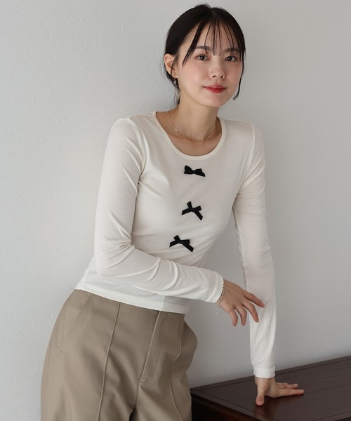 BLUEEAST(ブルーイースト)の「リボン付きカットソー(Tシャツ/カットソー・レディース・ブラック/グレー/ホワイト・MEDIUM)」の6枚目の写真