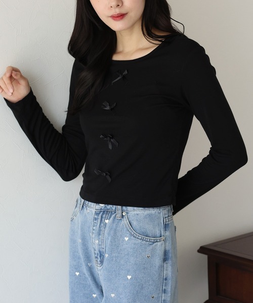 BLUEEAST(ブルーイースト)の「リボン付きカットソー(Tシャツ/カットソー・レディース・ブラック/グレー/ホワイト・MEDIUM)」の10枚目の写真