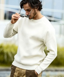 AKM Contemporary（エイケイエムコンテンポラリー）の「【WEB・直営店限定】AKM Contemporary(エイケイエムコンテンポラリー)ブロッキングデザイン ミックスリブ エアリーニット(軽量 保温性)（ニット/セーター）」