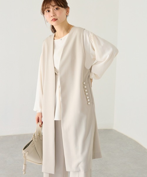LAVEANGE（ラビアンジェ）の「【洗える】パールポケットロングジレ /セットアップ対応（ベスト・レディース・ベージュ/ブラック・5L/4L/3L/LL/M）」の2枚目の写真