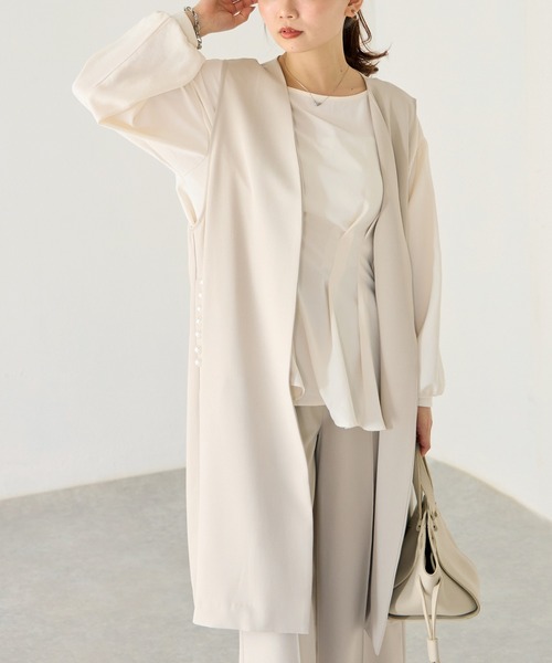 LAVEANGE（ラビアンジェ）の「【洗える】パールポケットロングジレ /セットアップ対応（ベスト・レディース・ベージュ/ブラック・5L/4L/3L/LL/M）」の12枚目の写真