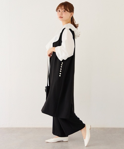 LAVEANGE（ラビアンジェ）の「【洗える】パールポケットロングジレ /セットアップ対応（ベスト・レディース・ベージュ/ブラック・5L/4L/3L/LL/M）」の7枚目の写真