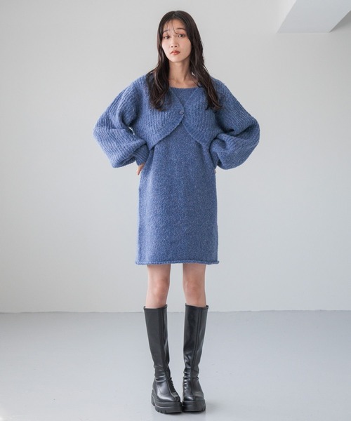 セール】メランジカーディガンキャミ2Pワンピース 152617