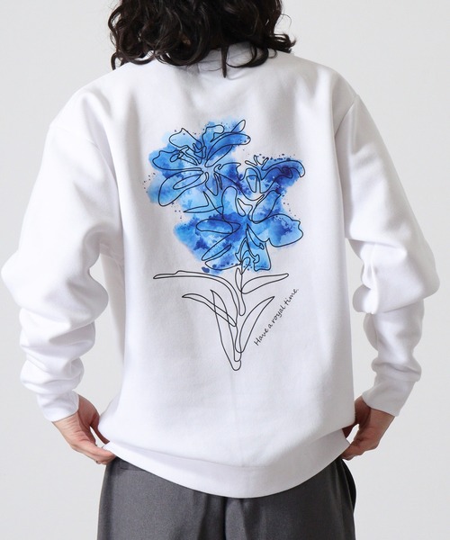 WS select ストレッチ裏起毛 ワンポイント刺繍 花柄デザインスウェットシャツ（スウェット）｜FUNALIVE（ファンアライブ）