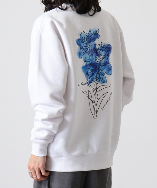 WS select ストレッチ裏起毛 ワンポイント刺繍 花柄デザインスウェットシャツ（スウェット）｜FUNALIVE（ファンアライブ）