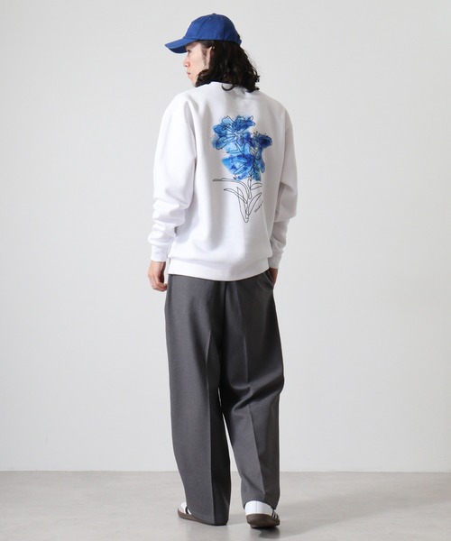WS select ストレッチ裏起毛 ワンポイント刺繍 花柄デザインスウェットシャツ（スウェット）｜FUNALIVE（ファンアライブ）