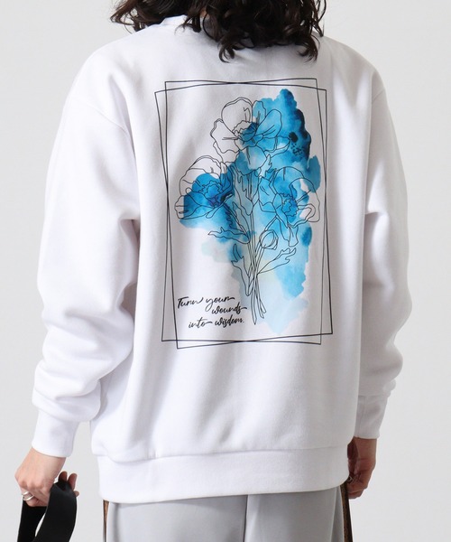 WS select ストレッチ裏起毛 ワンポイント刺繍 花柄デザインスウェットシャツ（スウェット）｜FUNALIVE（ファンアライブ）