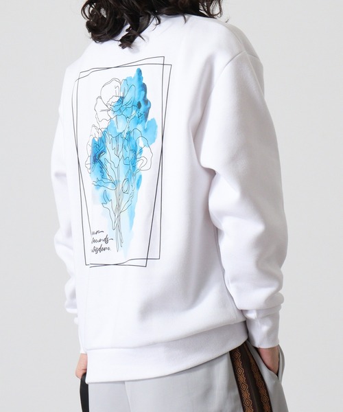WS select ストレッチ裏起毛 ワンポイント刺繍 花柄デザインスウェットシャツ（スウェット）｜FUNALIVE（ファンアライブ）