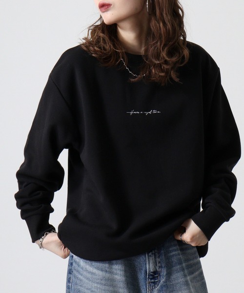 WS select ストレッチ裏起毛 ワンポイント刺繍 花柄デザインスウェットシャツ（スウェット）｜FUNALIVE（ファンアライブ）