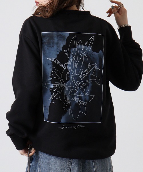 WS select ストレッチ裏起毛 ワンポイント刺繍 花柄デザインスウェットシャツ（スウェット）｜FUNALIVE（ファンアライブ）