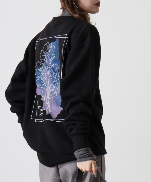 WS select ストレッチ裏起毛 ワンポイント刺繍 花柄デザインスウェットシャツ（スウェット）｜FUNALIVE（ファンアライブ）