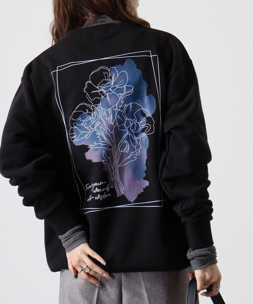 WS select ストレッチ裏起毛 ワンポイント刺繍 花柄デザインスウェットシャツ（スウェット）｜FUNALIVE（ファンアライブ）