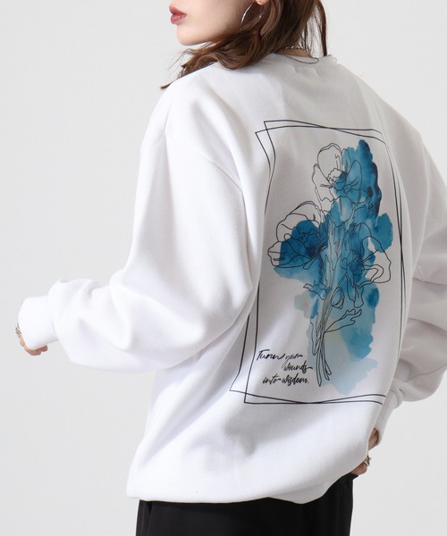 WS select ストレッチ裏起毛 ワンポイント刺繍 花柄デザインスウェットシャツ（スウェット）｜FUNALIVE（ファンアライブ）