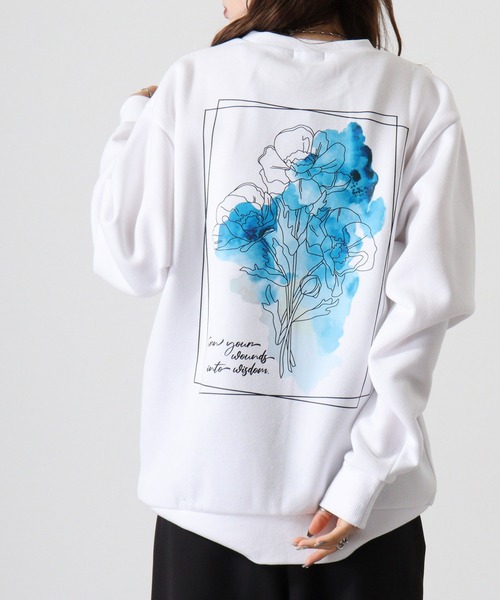 WS select ストレッチ裏起毛 ワンポイント刺繍 花柄デザインスウェットシャツ（スウェット）｜FUNALIVE（ファンアライブ）