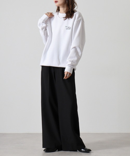 WS select ストレッチ裏起毛 ワンポイント刺繍 花柄デザインスウェットシャツ（スウェット）｜FUNALIVE（ファンアライブ）