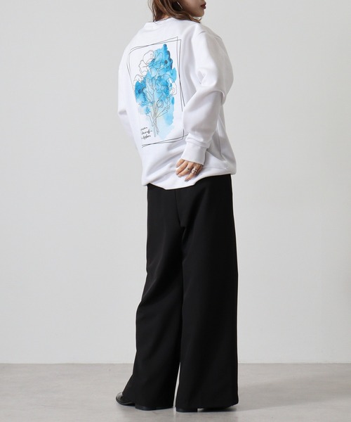 WS select ストレッチ裏起毛 ワンポイント刺繍 花柄デザインスウェットシャツ（スウェット）｜FUNALIVE（ファンアライブ）