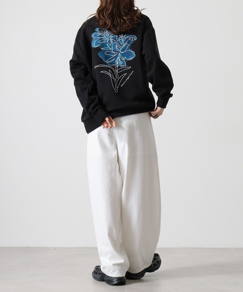 WS select ストレッチ裏起毛 ワンポイント刺繍 花柄デザインスウェットシャツ（スウェット）｜FUNALIVE（ファンアライブ）