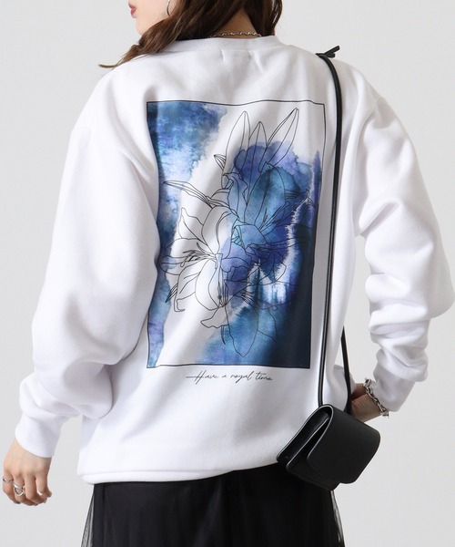 WS select ストレッチ裏起毛 ワンポイント刺繍 花柄デザインスウェットシャツ（スウェット）｜FUNALIVE（ファンアライブ）