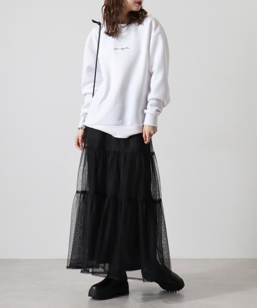 WS select ストレッチ裏起毛 ワンポイント刺繍 花柄デザインスウェットシャツ（スウェット）｜FUNALIVE（ファンアライブ）