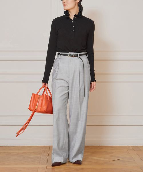 IENA LA BOUCLE(イエナラブークル)の「《追加》IENA LA BOUCLE フリルヘンリーネックカットソー2(Tシャツ/カットソー・レディース・グレー/ブラック・FREE)」の8枚目の写真