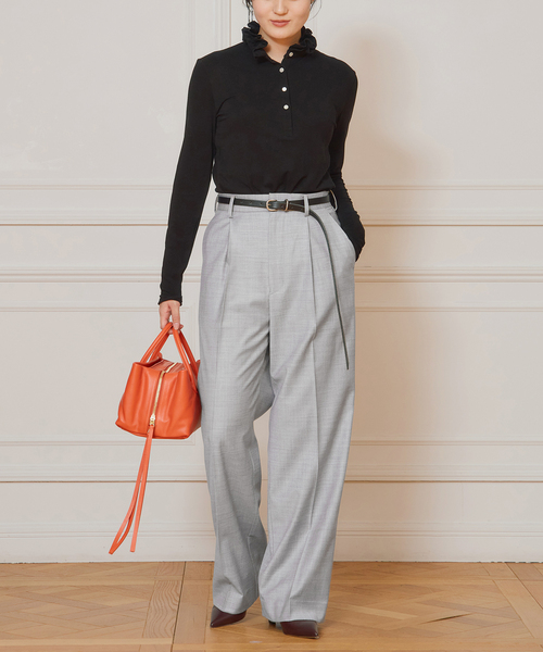 IENA LA BOUCLE(イエナラブークル)の「《追加》IENA LA BOUCLE フリルヘンリーネックカットソー2(Tシャツ/カットソー・レディース・グレー/ブラック・FREE)」の9枚目の写真