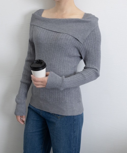 Miniministore(ミニミニストア)の「リブニットトップス オフショルダー 長袖(ニット/セーター・レディース・ベージュ/ブラック/グレー/アイボリー/ホワイト/ワインレッド・FREE)」の18枚目の写真