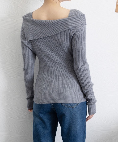 Miniministore(ミニミニストア)の「リブニットトップス オフショルダー 長袖(ニット/セーター・レディース・ベージュ/ブラック/グレー/アイボリー/ホワイト/ワインレッド・FREE)」の20枚目の写真