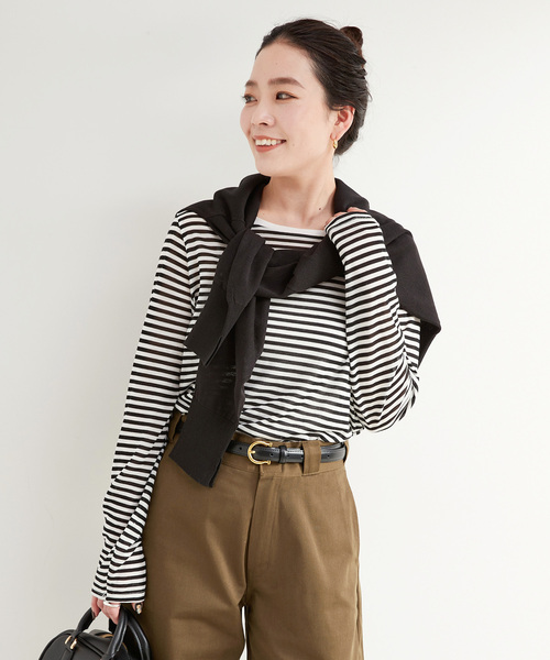 B.C STOCK(ベーセーストック)の「《追加4》シアークルーネックロンTEE(Tシャツ/カットソー・レディース・ブラック/ホワイト/ブラック系その他・FREE)」の3枚目の写真