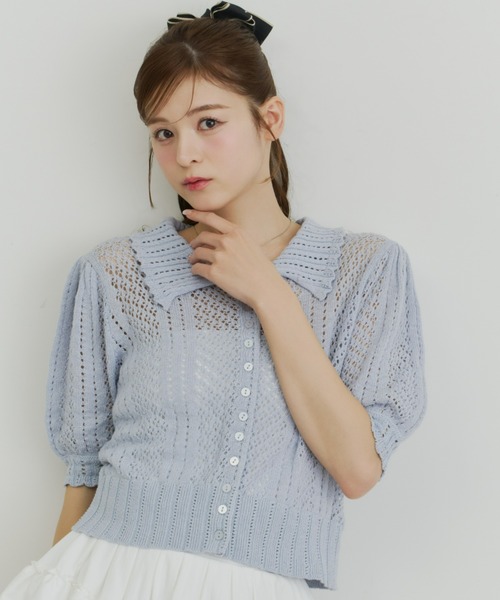 Olu.(オルドット)の「オープンワークカラーニット(ニット/セーター・レディース・ベージュ/イエロー系その他/ブルーグレー・FREE)」の5枚目の写真