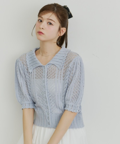 Olu.(オルドット)の「オープンワークカラーニット(ニット/セーター・レディース・ベージュ/イエロー系その他/ブルーグレー・FREE)」の7枚目の写真
