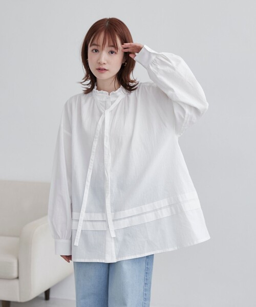 coen（コーエン）の「ワッシャーコットンフリルチュニックブラウス（シャツ/ブラウス・レディース・ブラック/オフホワイト/クリーム・FREE）」の14枚目の写真