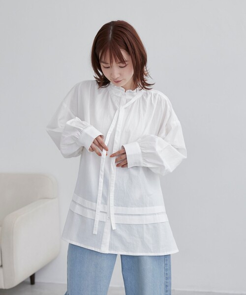 coen（コーエン）の「ワッシャーコットンフリルチュニックブラウス（シャツ/ブラウス・レディース・ブラック/オフホワイト/クリーム・FREE）」の15枚目の写真
