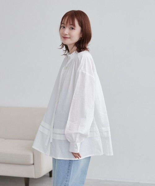 coen（コーエン）の「ワッシャーコットンフリルチュニックブラウス（シャツ/ブラウス・レディース・ブラック/オフホワイト/クリーム・FREE）」の16枚目の写真