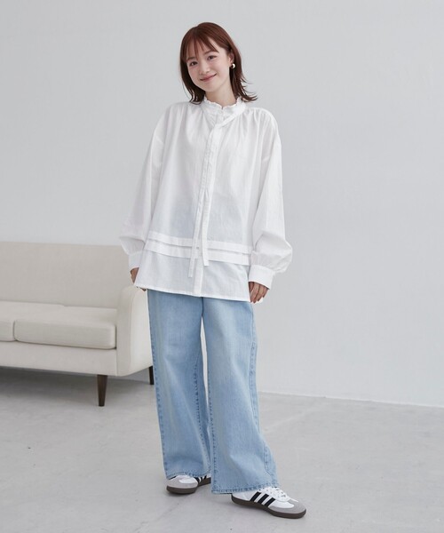 coen（コーエン）の「ワッシャーコットンフリルチュニックブラウス（シャツ/ブラウス・レディース・ブラック/オフホワイト/クリーム・FREE）」の17枚目の写真