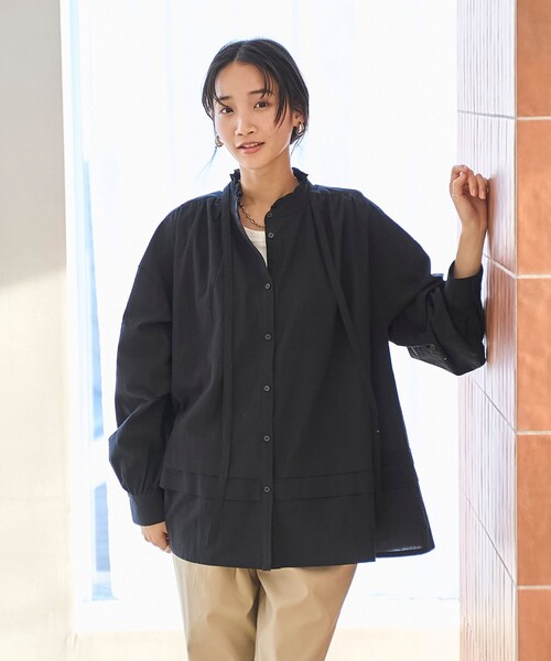 coen（コーエン）の「ワッシャーコットンフリルチュニックブラウス（シャツ/ブラウス・レディース・ブラック/オフホワイト/クリーム・FREE）」の20枚目の写真