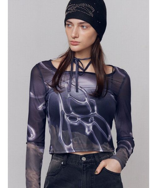 EMODA（エモダ）の「シアーチョーカーネックトップ（Tシャツ/カットソー・レディース・ブラック/ブルー/ネイビー・FREE）」の4枚目の写真