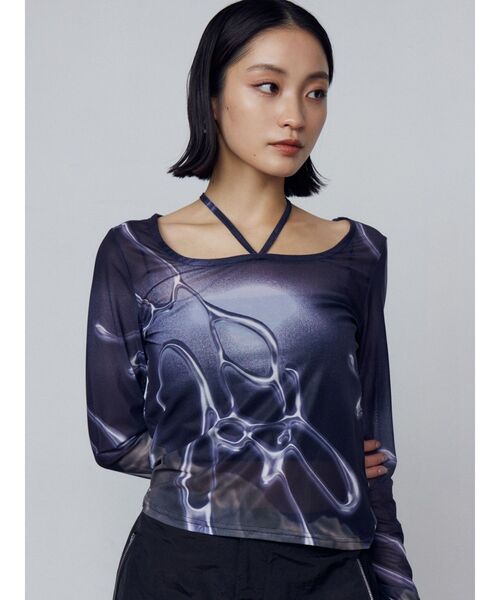 EMODA（エモダ）の「シアーチョーカーネックトップ（Tシャツ/カットソー・レディース・ブラック/ブルー/ネイビー・FREE）」の6枚目の写真