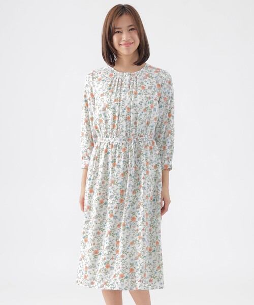 新品・42,900円☆トランスワーク/ フラワープリントワンピース ◎サイズ38 セール】【ウォッシャブル】ラインフラワープリントワンピース