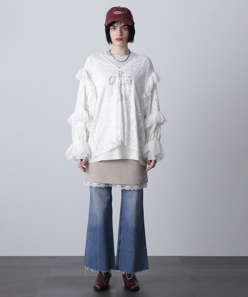 ROSE BUD（ローズバッド）の「(CREOLME)レースフリルプルオーバー（Tシャツ/カットソー・レディース・カーキ/ホワイト・ONE SIZE）」の3枚目の写真