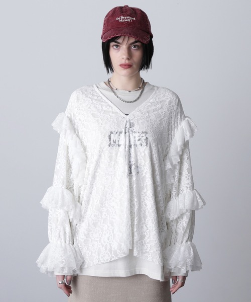 ROSE BUD（ローズバッド）の「(CREOLME)レースフリルプルオーバー（Tシャツ/カットソー・レディース・カーキ/ホワイト・ONE SIZE）」の6枚目の写真
