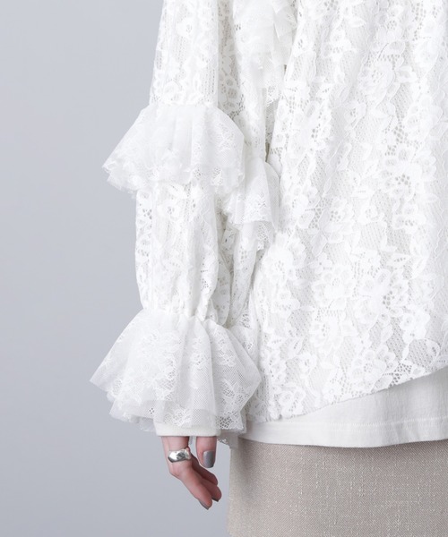 ROSE BUD（ローズバッド）の「(CREOLME)レースフリルプルオーバー（Tシャツ/カットソー・レディース・カーキ/ホワイト・ONE SIZE）」の12枚目の写真