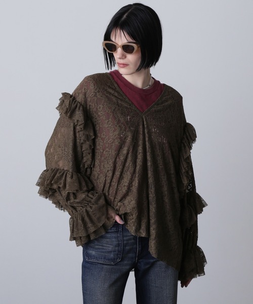 ROSE BUD（ローズバッド）の「(CREOLME)レースフリルプルオーバー（Tシャツ/カットソー・レディース・カーキ/ホワイト・ONE SIZE）」の16枚目の写真