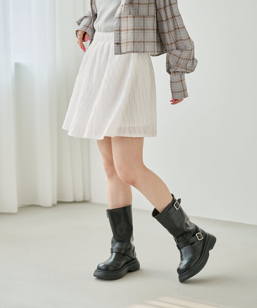 Kastane（カスタネ）の「ウェーブフレアミニスカート（スカート・レディース・ブラック/オフホワイト・FREE）」の5枚目の写真