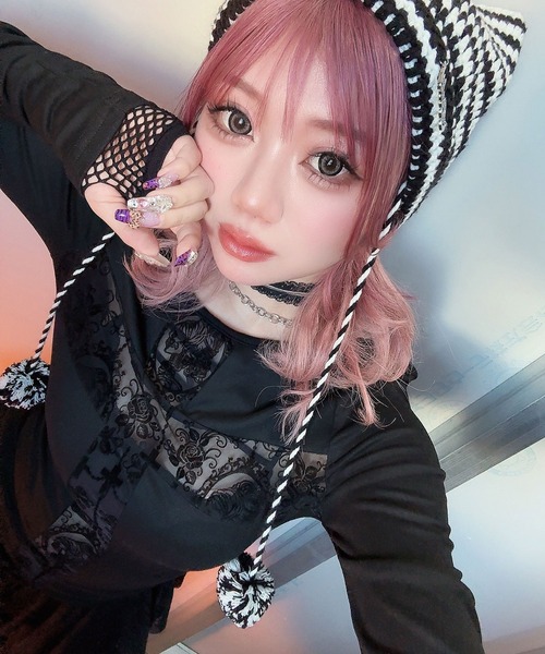 00s coquette 平成ギャル シアーカットソー ドクロ 十字架 ドクロレース透け十字架長袖カットソートップス – レディース