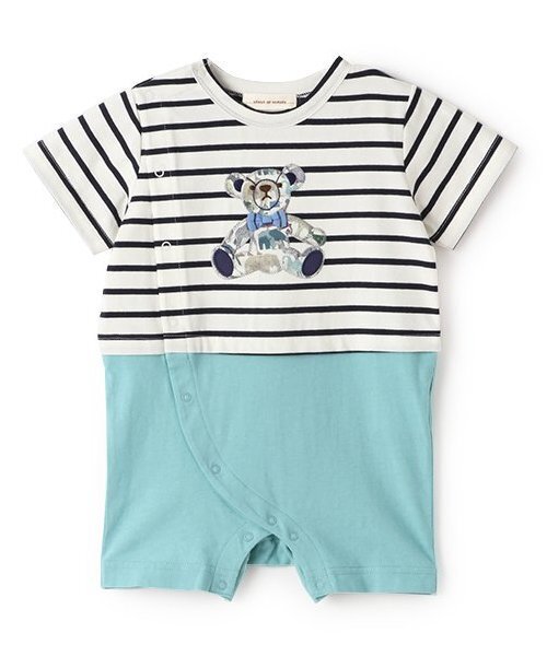 sense of wonder(センスオブワンダー)の「リバティテディベアショートオール(ロンパース・キッズ・ライトブルー/ネイビー/ホワイト系・70cm/80cm)」の3枚目の写真