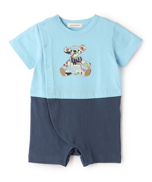 sense of wonder(センスオブワンダー)の「リバティテディベアショートオール(ロンパース・キッズ・ライトブルー/ネイビー/ホワイト系・70cm/80cm)」の2枚目の写真