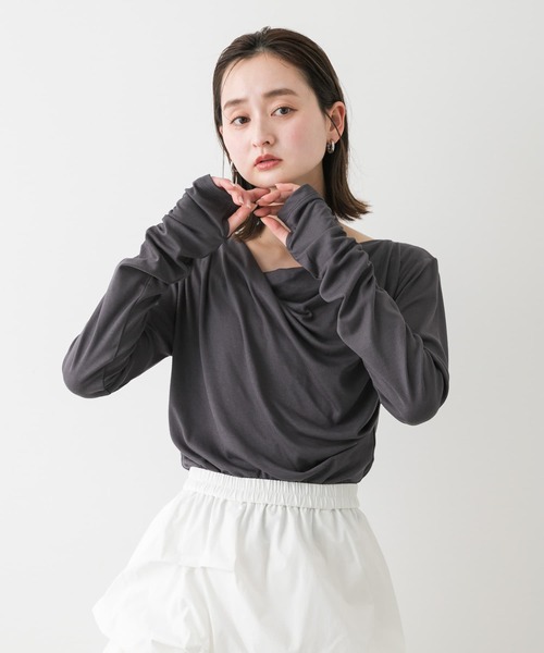 SENSE OF PLACE by URBAN RESEARCH(センスオブプレイスバイアーバンリサーチ)の「シャーリングドレープトップ(Tシャツ/カットソー・レディース・カーキ/チャコールグレー/ベージュ・ONE)」の14枚目の写真