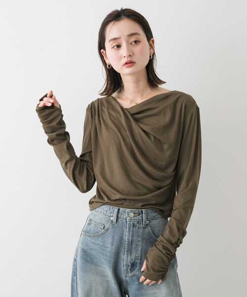 SENSE OF PLACE by URBAN RESEARCH(センスオブプレイスバイアーバンリサーチ)の「シャーリングドレープトップ(Tシャツ/カットソー・レディース・カーキ/チャコールグレー/ベージュ・ONE)」の22枚目の写真